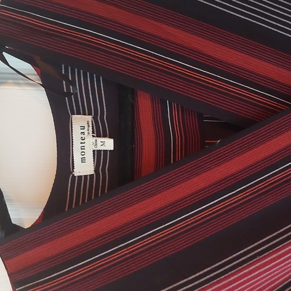 Berry-tone Striped, Split Sleeve, V-Neck faux wrap - Picture 8 of 11